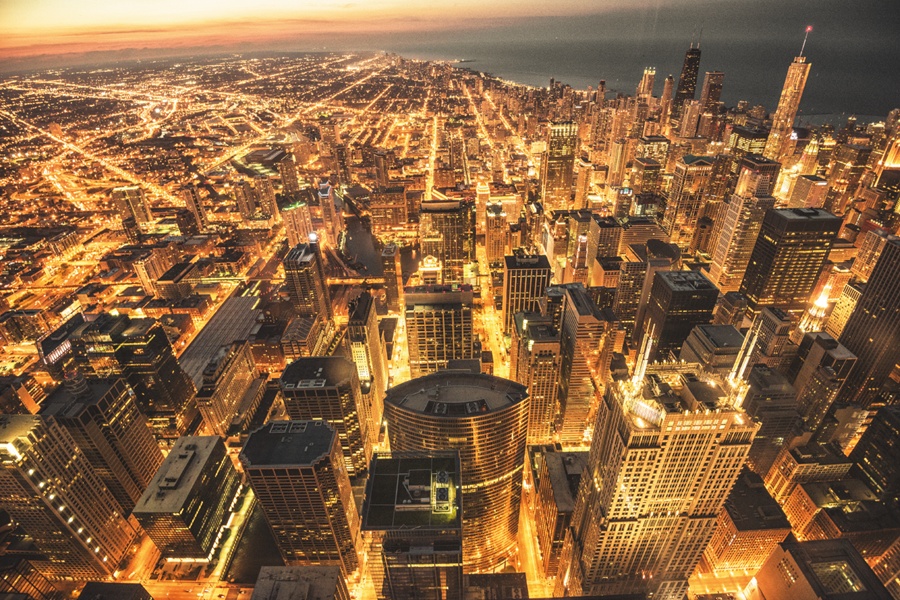 City aerial view at night