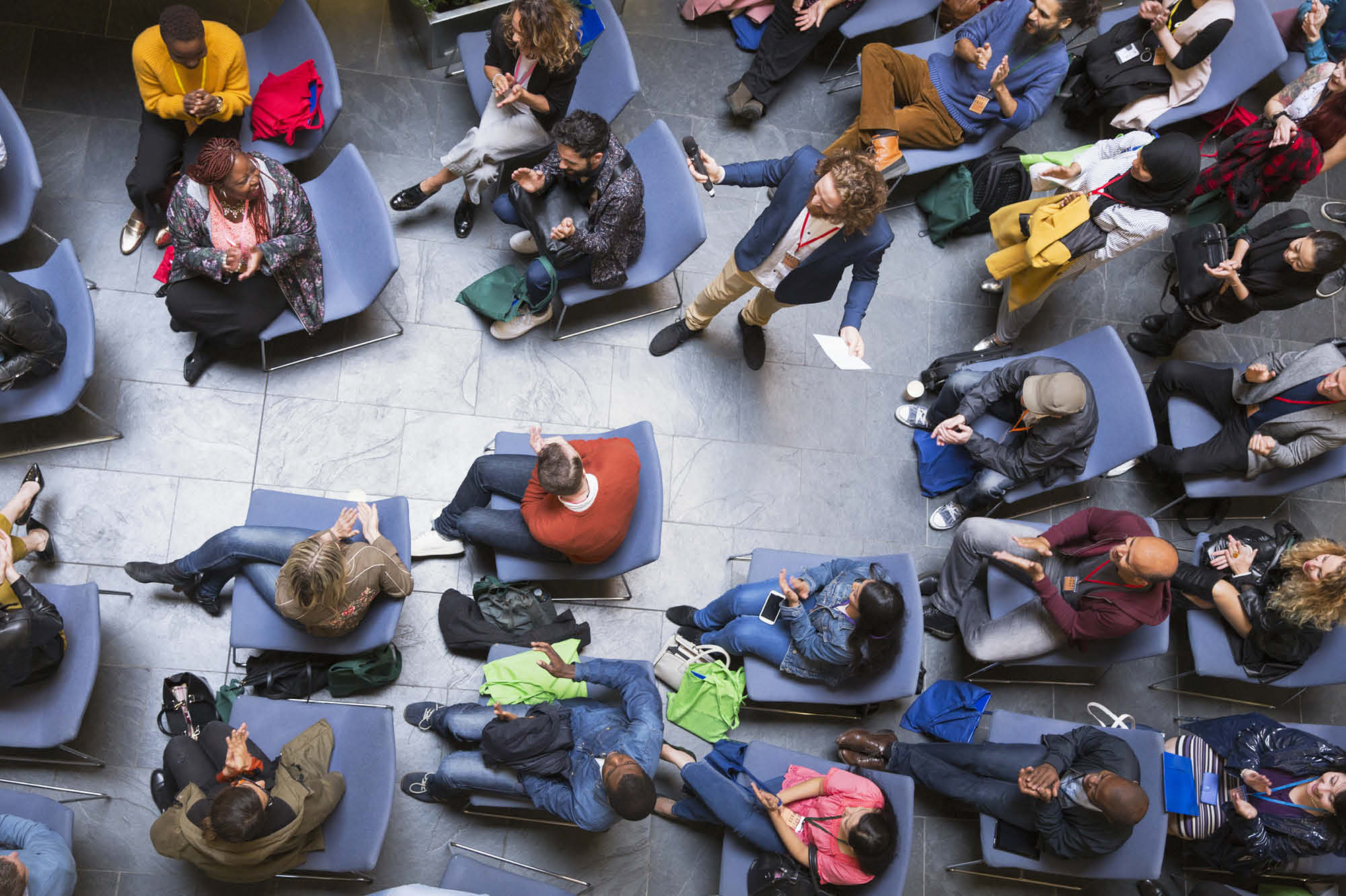 seated audience seen from above